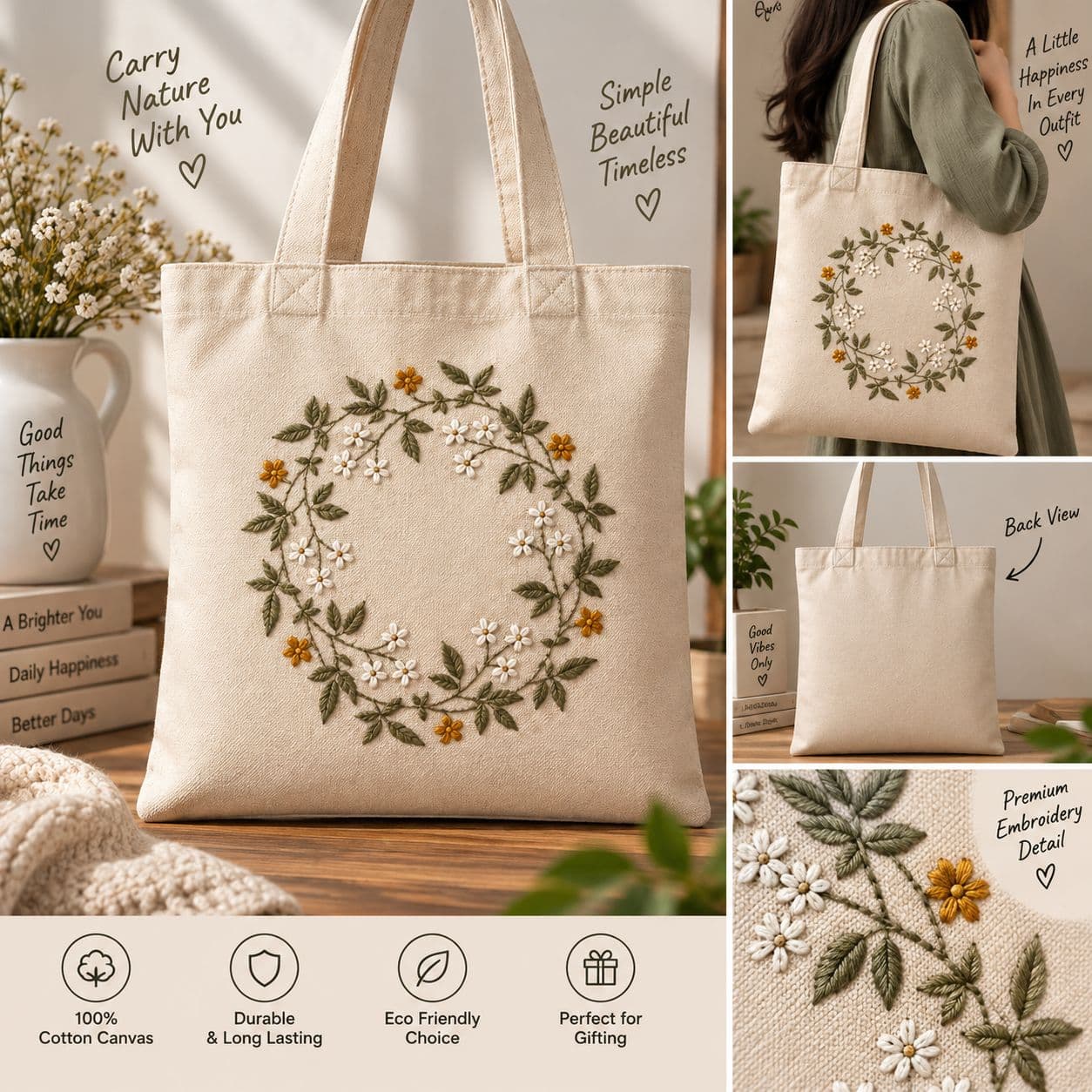 Mandala Embroidery Tote