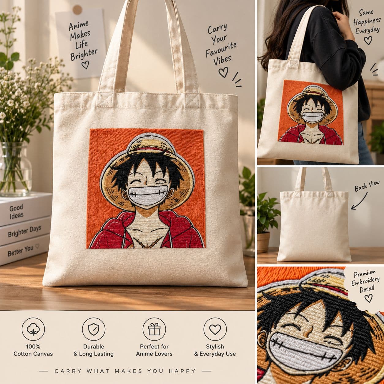 Luffy Gear 5 Embroidery Tote